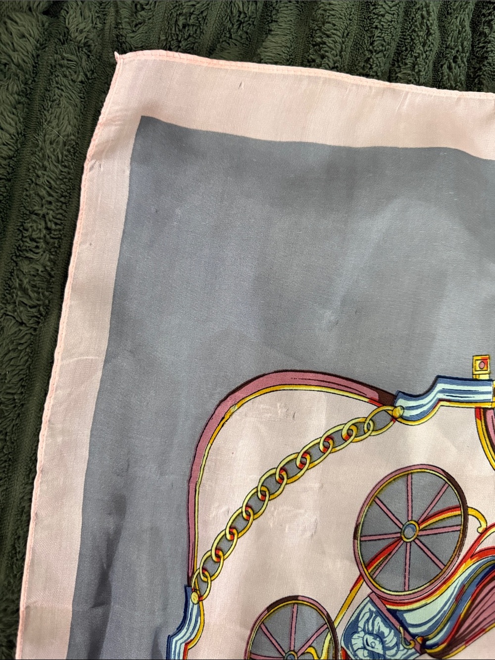 Hermes Paris Silk Scarf in Gray with Pink Border - Picture 12 of 12